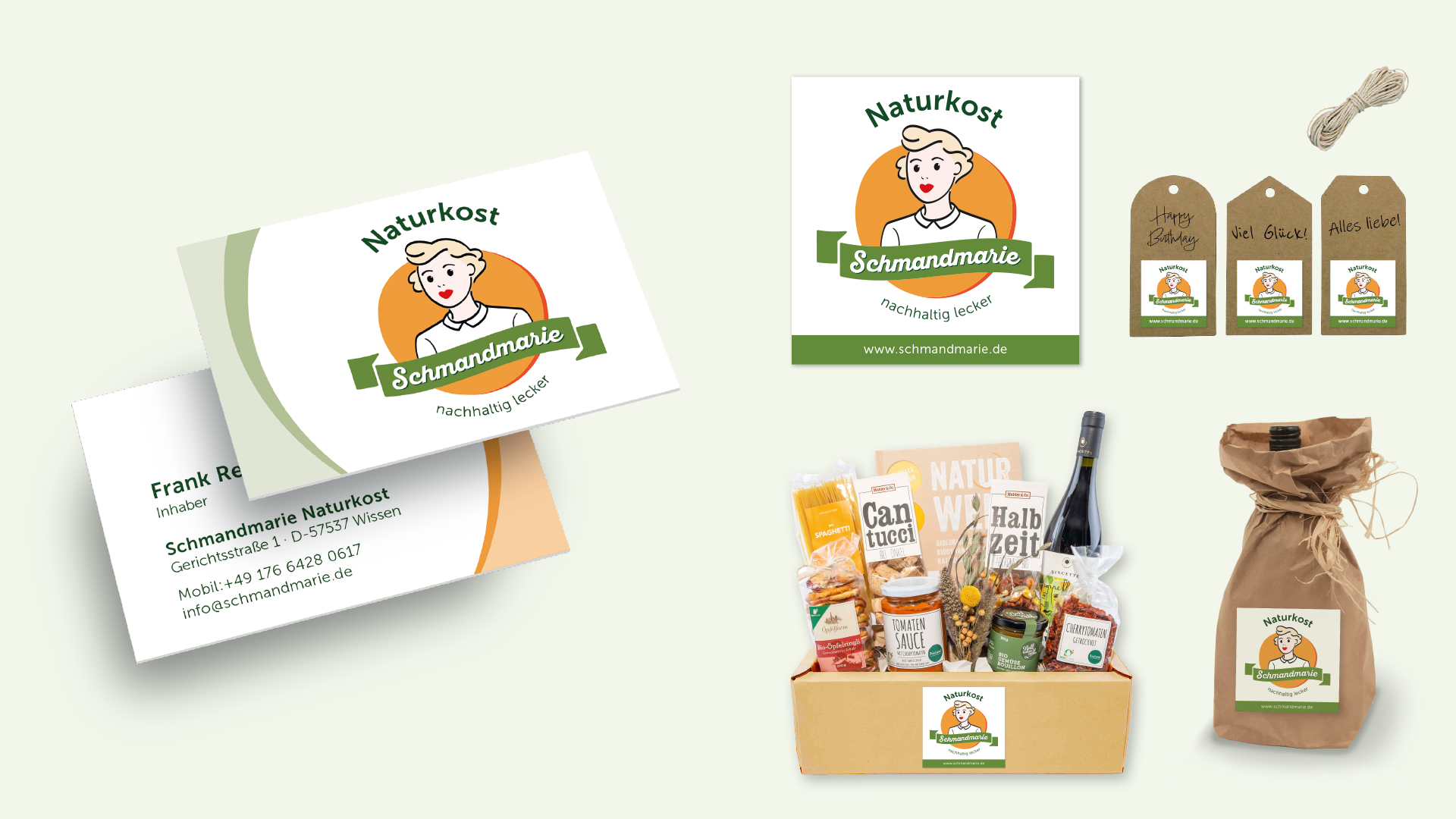 Schmandmarie Visitenkarte, Verpackung und Produktanwendungen